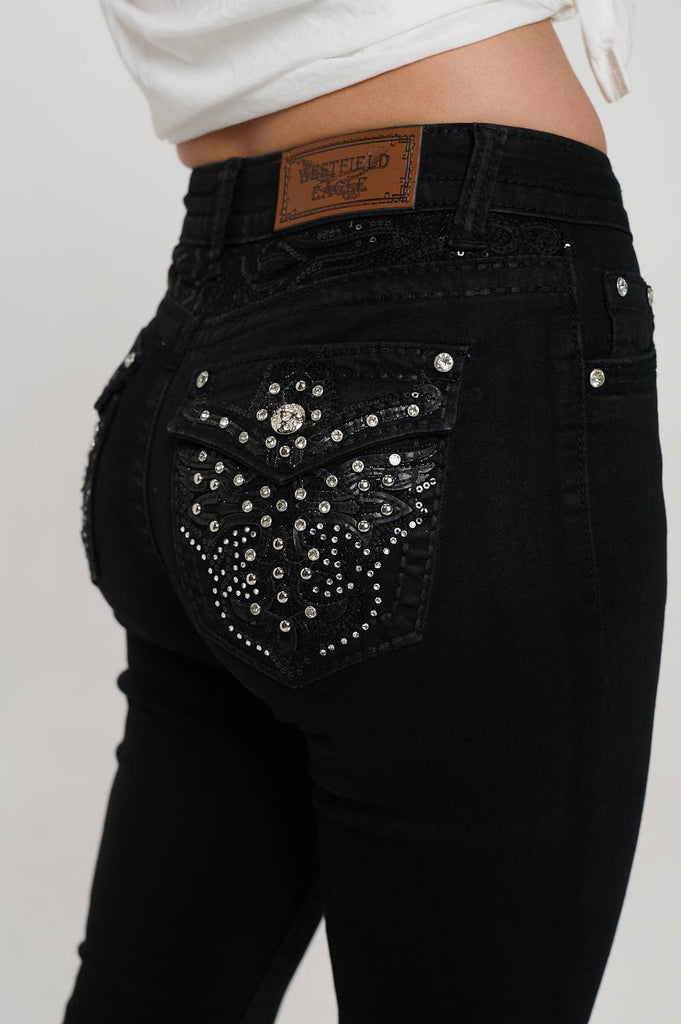 PL-WT-008 PLUS BOOTCUT STRETCHY RODEO WESTERN JEANS: Black / 17