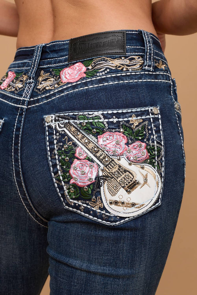 SKULL-407 MID RISE BOOTCUT DENIM WITH STRETCH ROCK AND ROLL: DARK SAND WASH / 7