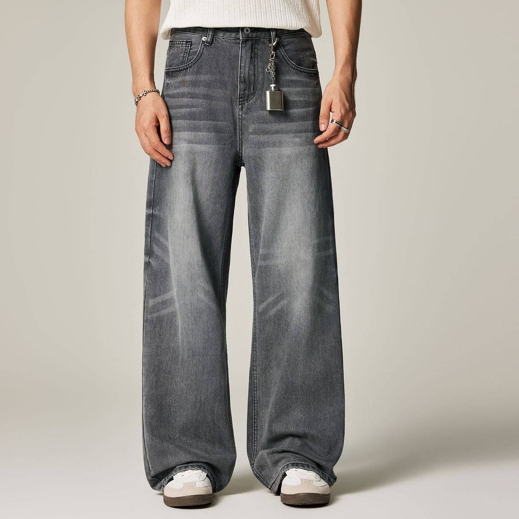Men's Spring Gray Gradient Cat Whisker Denim Jeans: Gray / S