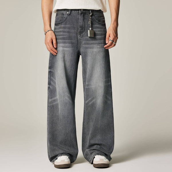 Men's Spring Gray Gradient Cat Whisker Denim Jeans: Gray / S