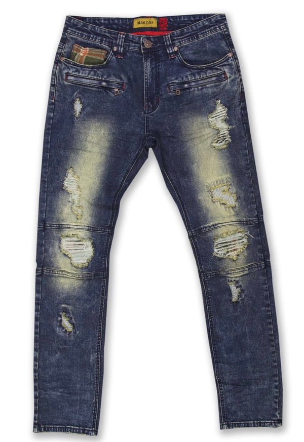 MAKOBI MALACHY BIKER JEANS W/ CONTRAST UNDERLAY - DIRT