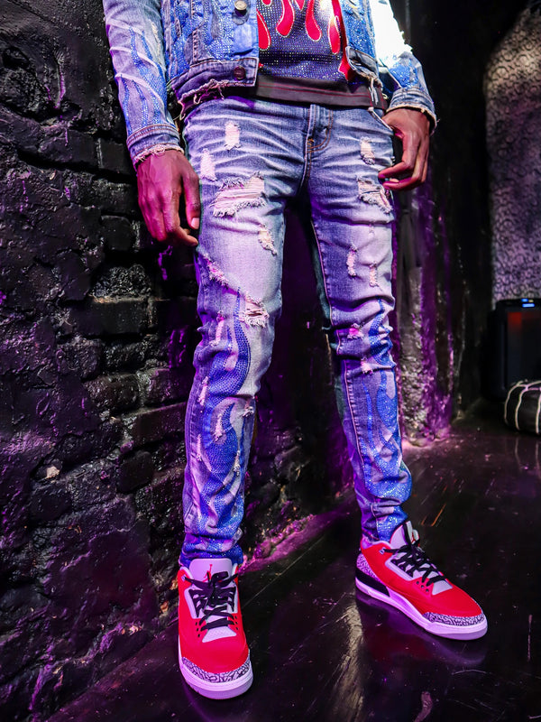 PREME “Flame Blue Stoned” Jeans